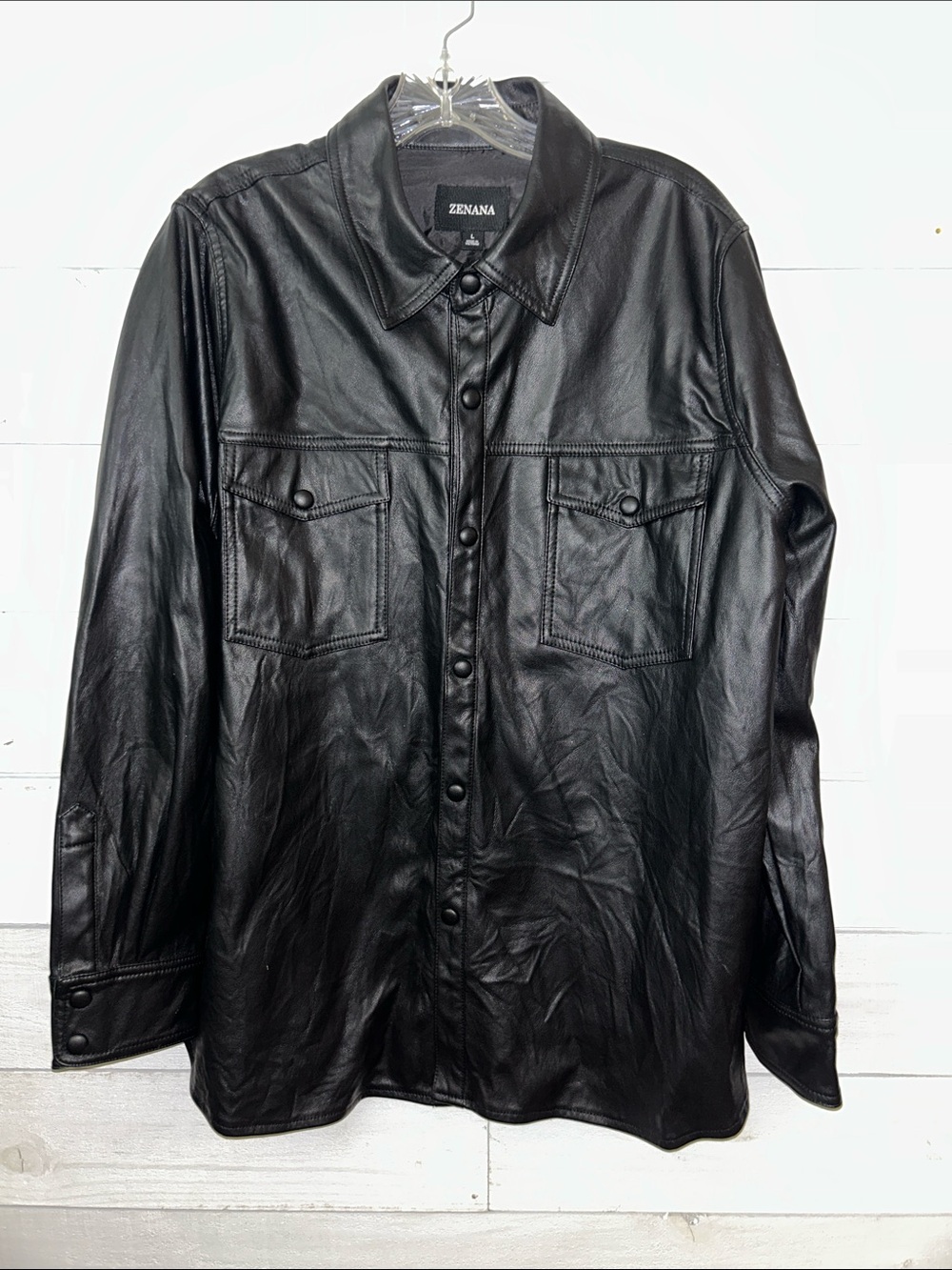 Zenana faux Leather Button-Up shirt